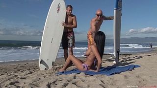 Horny French Busty Beachgoer Anissa Kate DPed and jezzed all over her humongous natural boobs