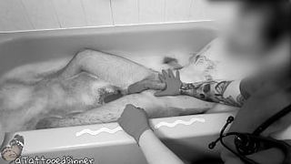 slutty nurse makes her patient spunk during bath time