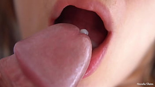 Her Soft Monstrous Lips And Tongue Cause Him Sperm shot, Super Closeup Sperm In Mouth