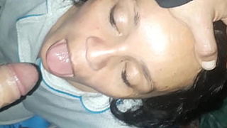 Mom milf gets mouth poked and gets spunk in her mouth