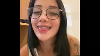 JOI Nasty student needs to pass the year and licks teacher until she gets milk on her face