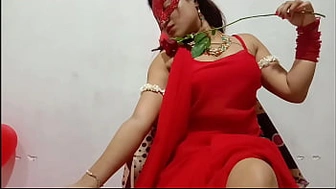 Best Horny Bhabhi From Indian Origin In Red Sari Celebrating Anniversary Showing Monstrous Desi Boobies