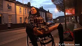 Leah Caprice flashing vagina in public from her wheelchair with handicapped engli