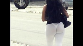 Transparent Pants and Showing the Panties at the Bus Stop