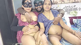XXX threesome fucking of cheerful Devrani-Jethani after licking cunt