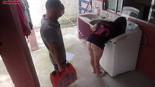 Married housewife pays washing machine technician with her behind while boy is away