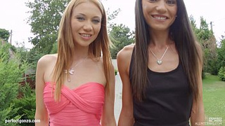 Lindsey Olsen and Nataly Gold in charming cream-pie threesome scene All internal