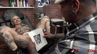 River Dawn Ink licks meat after her new vagina tattoo
