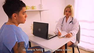 Blonde doctor Xiara African gets horny checking her patient's GIANT penis - Juan Bustos DOCTOR