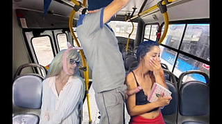 Worker takes out his schlong and gropes women on the bus in public!