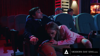 MODERN-DAY SINS - Pervy Teens Have PUBLIC SEX In Tape Theatre And GET CAUGHT! With Athena Faris
