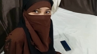 Sexy horny Muslim sister got screwed by her step brother after lifting her hijab in bed