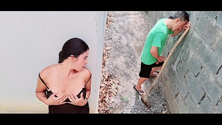 The massive-titted and large-assed stepmother rides the cougar bricklayer