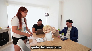 Sweet fresh boy proposes to his friend to offer money to his mute employee for a threesome and they fuck her in the living room while his stepmother sleeps - PORN IN SPANISH
