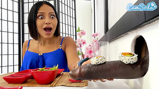 Enormous Tit Lezzie MILFs Sushi Glory Hole Experience - BBC Oral sex and Sexy Oriental Youngster