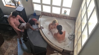 1 lover passing around to fuck two ladies and myself after we all gave him a bj while sitting in the spa bath