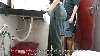 Maid is caught in the bathroom.