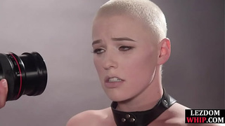Bald blonde babe with gigantic tits gets fingered and anal fuck