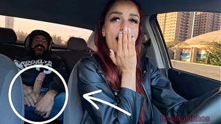 Sleazy app driver catches passenger masturbating butt her back!