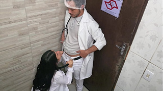 Doctor and nurse can't resist and have sex in the hospital bathroom during their shift