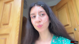 Cutie Lost the Game and Had to Walk with Spunk on Her Face - Cumwalk