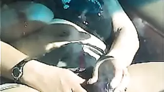 Wife fucking herself in the car