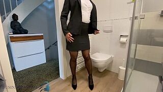 slut in business suit stuffing panty in pussy, business bitch