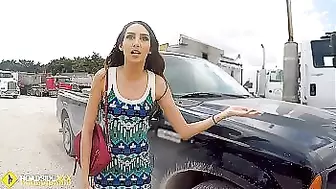 Roadside - Spicy Hispanic mounts a gigantic dong to free her car