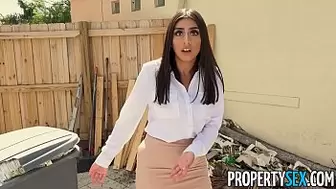 PropertySex - Agent with giant melons mounts handyman in laundry room