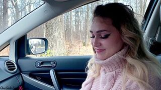 Blonde Deep Blows Dick and Gets Spunk in Mouth While No 1 Sees - In Car