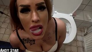 Surprised when pissing and sperm shot in her mouth