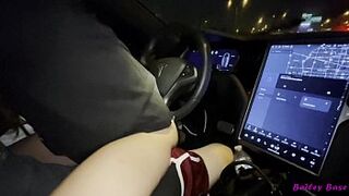 Cute Hot Skinny Youngster Bailey Base rides tinder date in his Tesla while driving - 4k