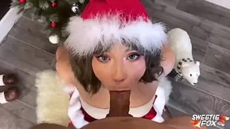 Attractive Elf Skank for Christmas Instead of Toys - Deepthroat and Sex in Different Poses