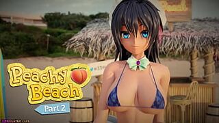Peachy Beach Pt two, 3D Anime Bikini Maid, Hibiki, gets plowed in the mouth, between humongous boobies and tight snatch!