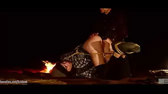 Genuine anal virgin is tied up in desert at night for anal and behind to mouth training with fingers and some hard paddling -- from a real rough sex and domination documentary (Brooke Johnson)