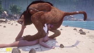 Busty whore Breeds with Furry on the beach | Gigantic Wang Monster | 3D Porn Sleazy Life