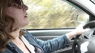 Squirting in car. Alluring Milf stops car on side of road, masturbation twat, gets strong wet cumming. Squirt